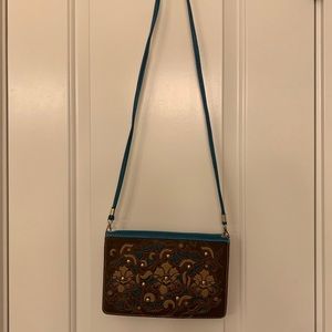 Brown and Teal purse.
